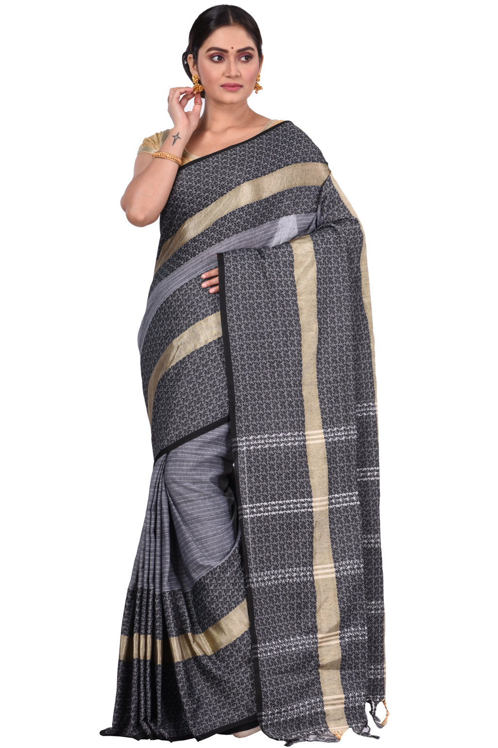 Black Pure Cotton Souraovi_Hand Hand Loom Saree (674)